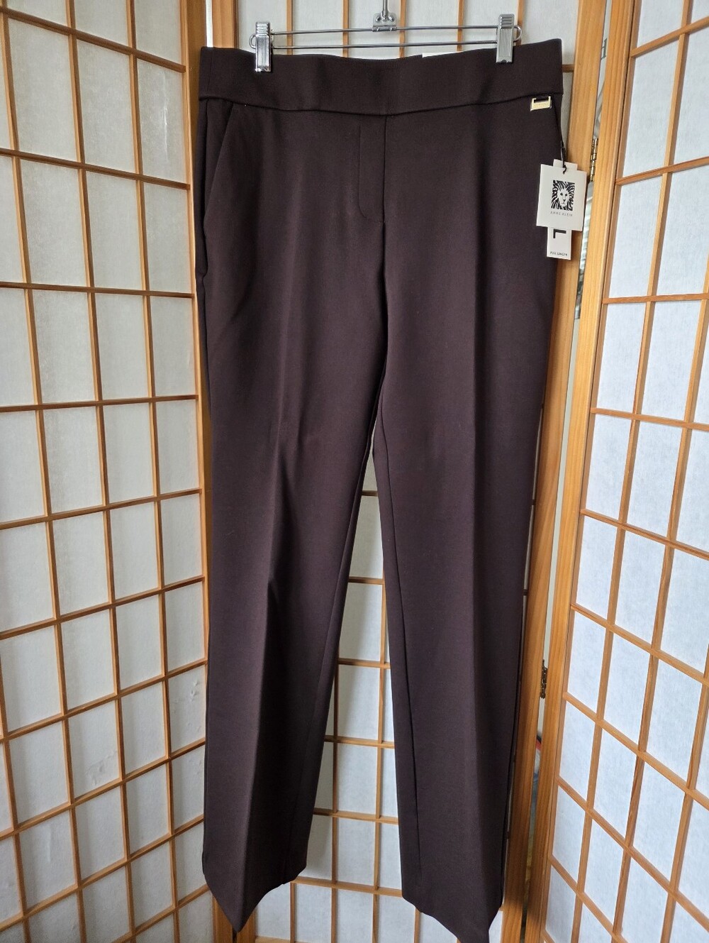 NWT WOMENS ANNE KLEIN CHOCOLATE BROWN HEAVIER VISCOSE MIX PULL ON TROUSERS MED